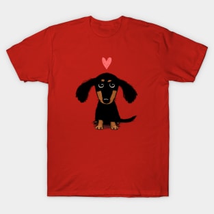 Dachshund Puppy Love | Cute Black and Tan Wiener Dog with Heart T-Shirt